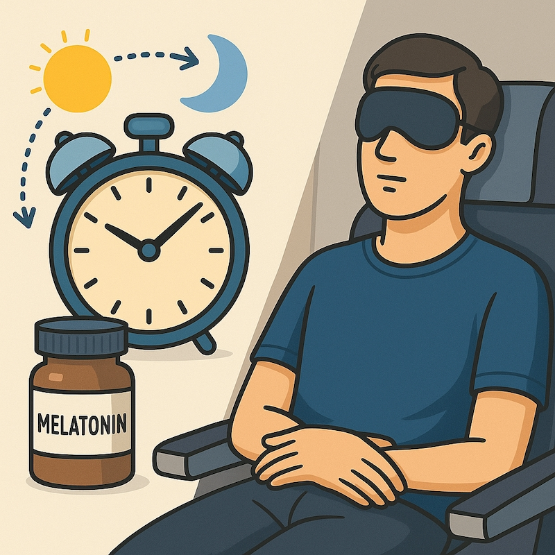 Clock and melatonin illustration for sleep timing