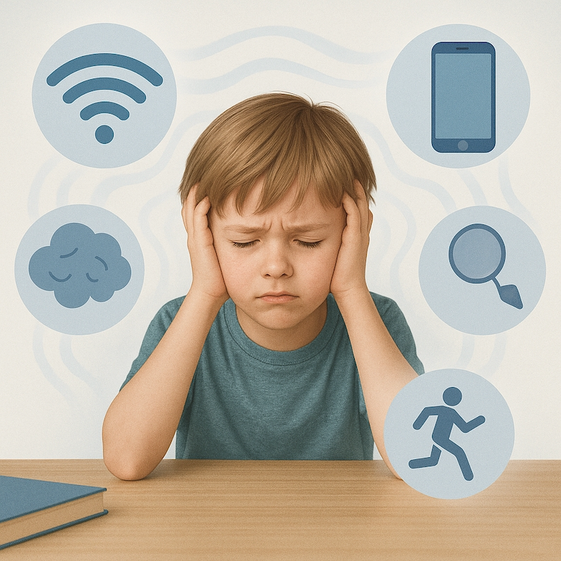 Digital lifestyle visual showing ADHD and EMF correlation