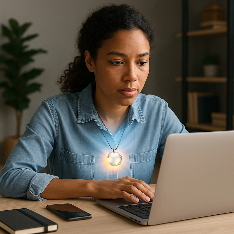 Focused adult working with BioElectric Shield visible