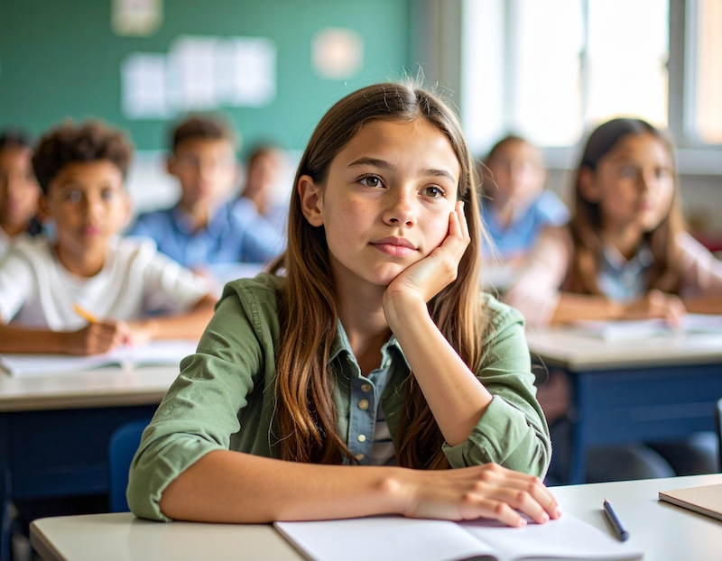 Gifted child bored in a classroom
