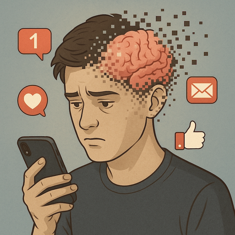 Conceptual brain image fragmented by smartphone notifications