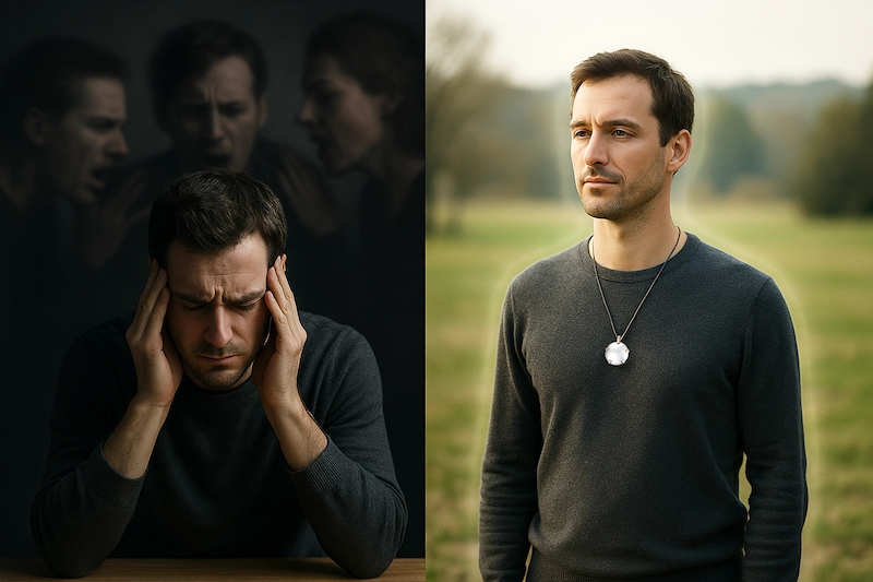 Split image of indecision versus clarity with energy protection
