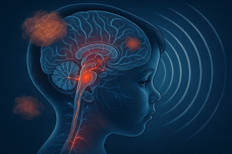 Visual depiction of EMF waves impacting a child’s brain
