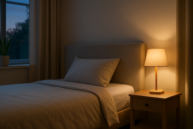 Peaceful bedroom free of visible electronics and EMF radiation