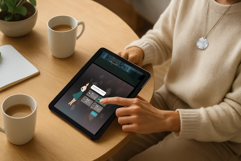 Person completing EMF exposure quiz on a tablet at home
