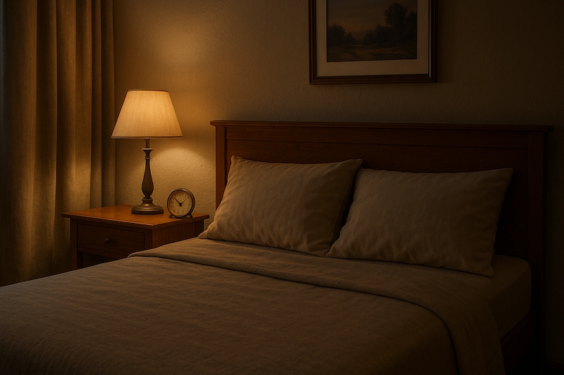 EMF-free bedroom environment at night.
