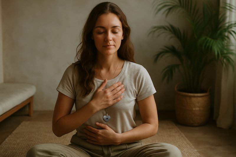 Woman in quiet reflection doing emotional self-check