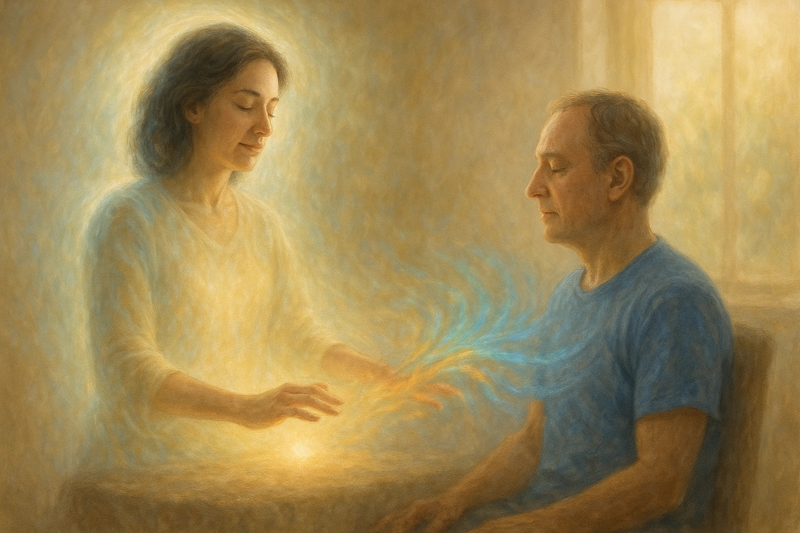 Healer’s energy field shielded from client’s energy