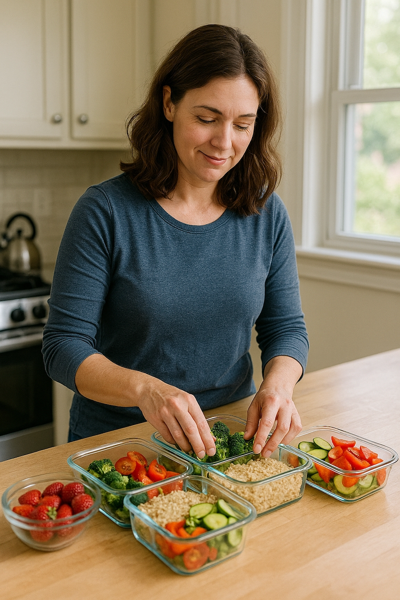 Teacher preparing healthy lunches at home