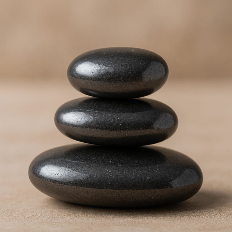 Stacked hematite stones suggesting balance