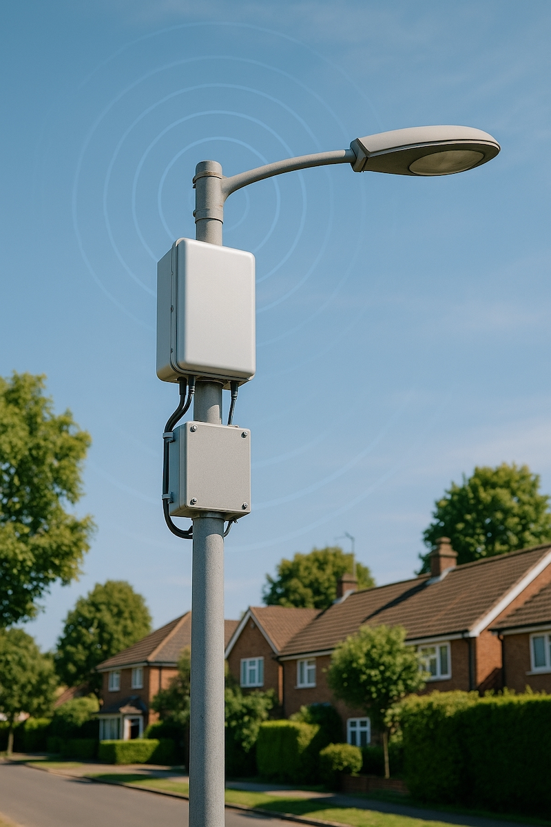 5G mmWave small cell tower on residential streetlight