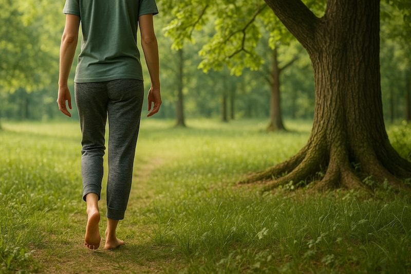 Grounding in nature through walking barefoot