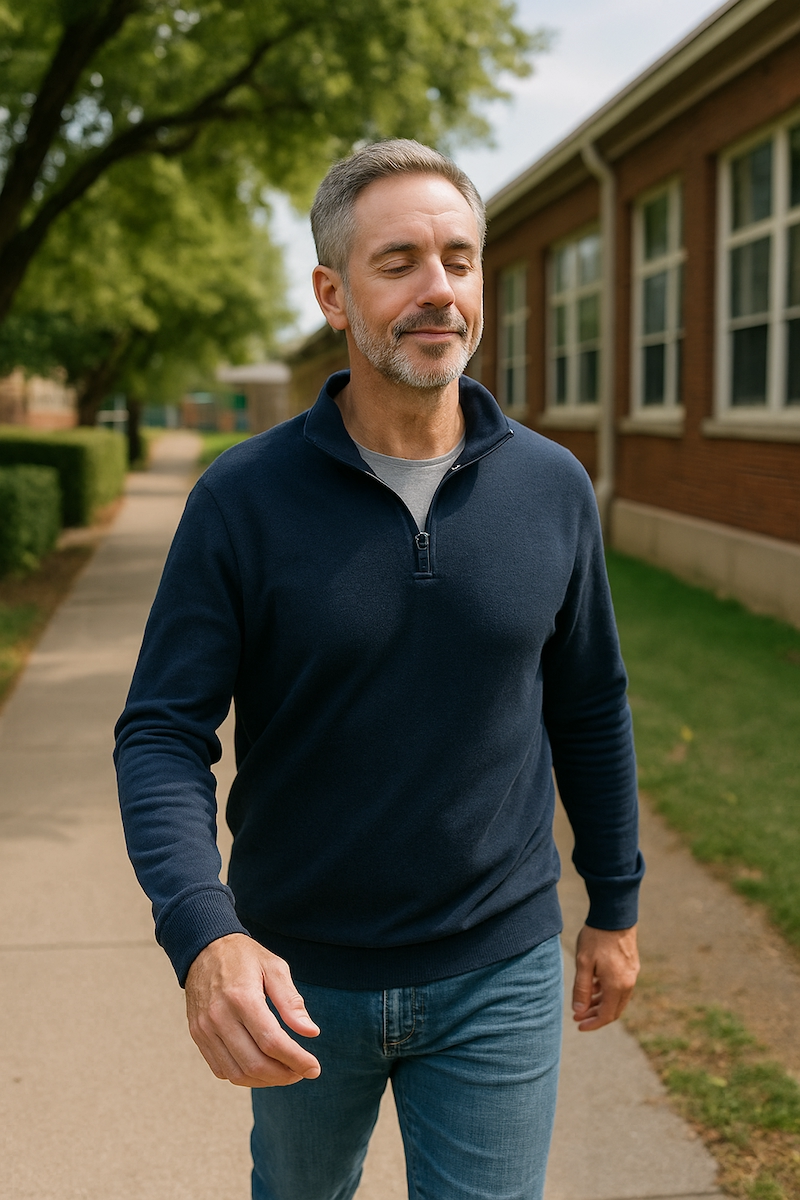 Teacher taking a walking break for stress relief