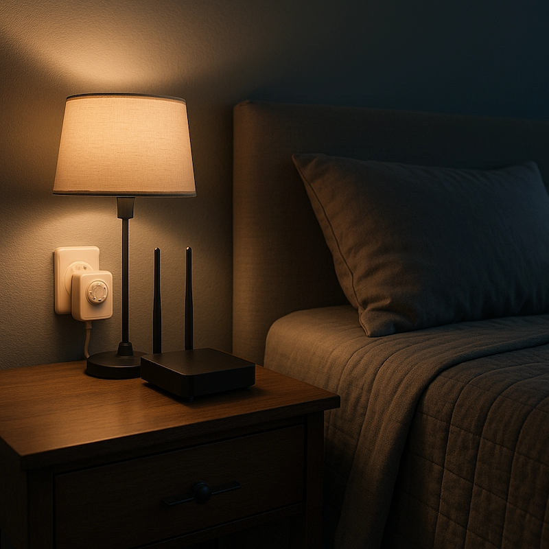 Bedroom WiFi router on a nighttime timer